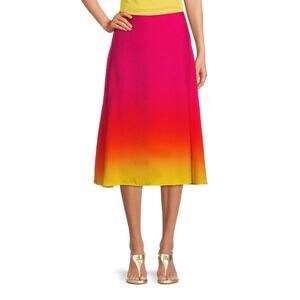 Lauren Ralph Lauren Pink Orange Yellow Ombré Midi Skirt Sz 2 Linen Blend